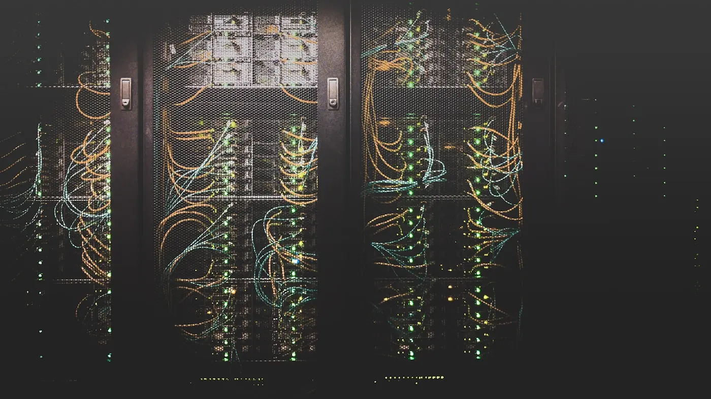 Network server racks with fibre patching.